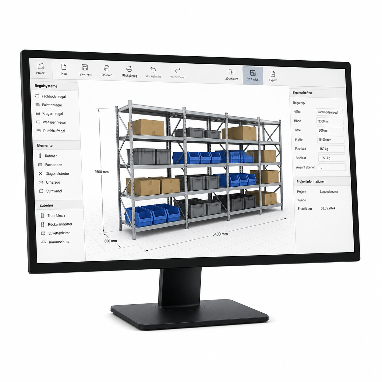 3D-Lagerplanung mit unterschiedlichen Regalsystemen und optimierter Flächenaufteilung
