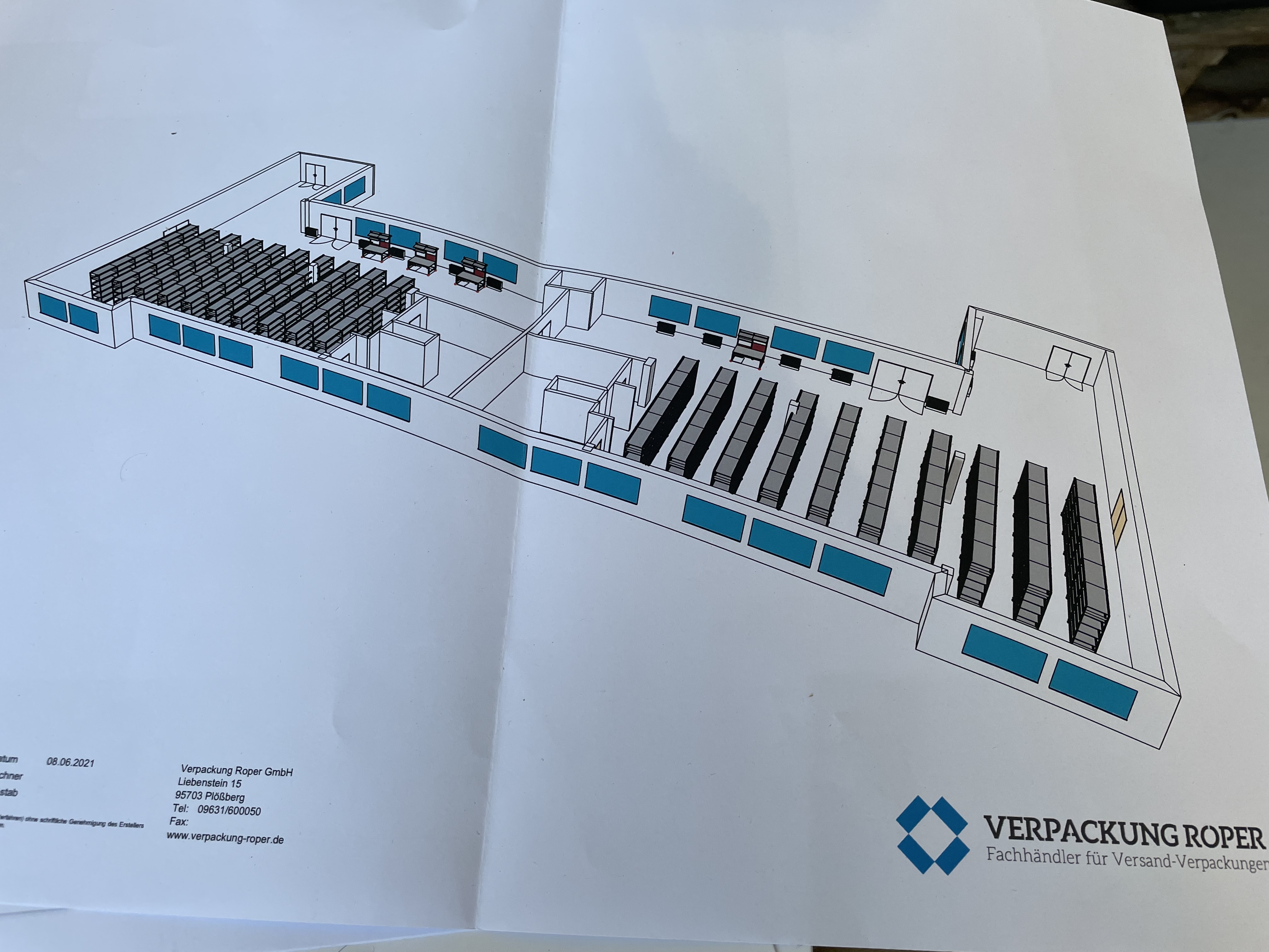 Planungsentwurf einer Lagerfläche mit vorgesehenen Regalsystemen