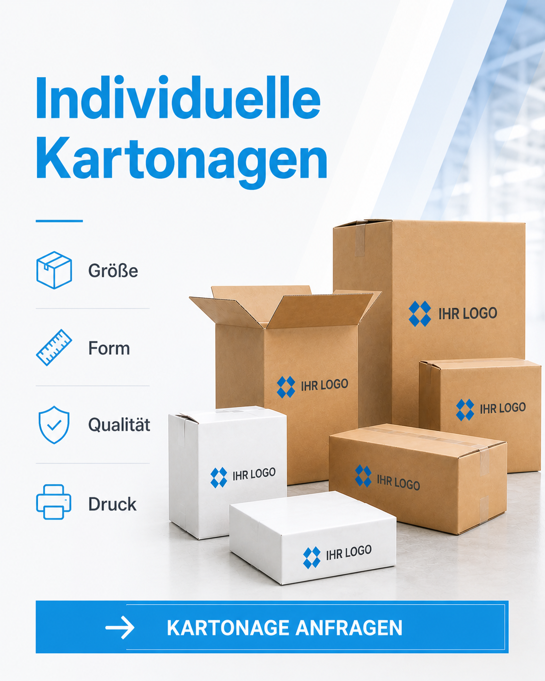 Unverbindliche Anfrage zu Kartonagen stellen, verschiedener Größe, Form, Qualität und auch Druck