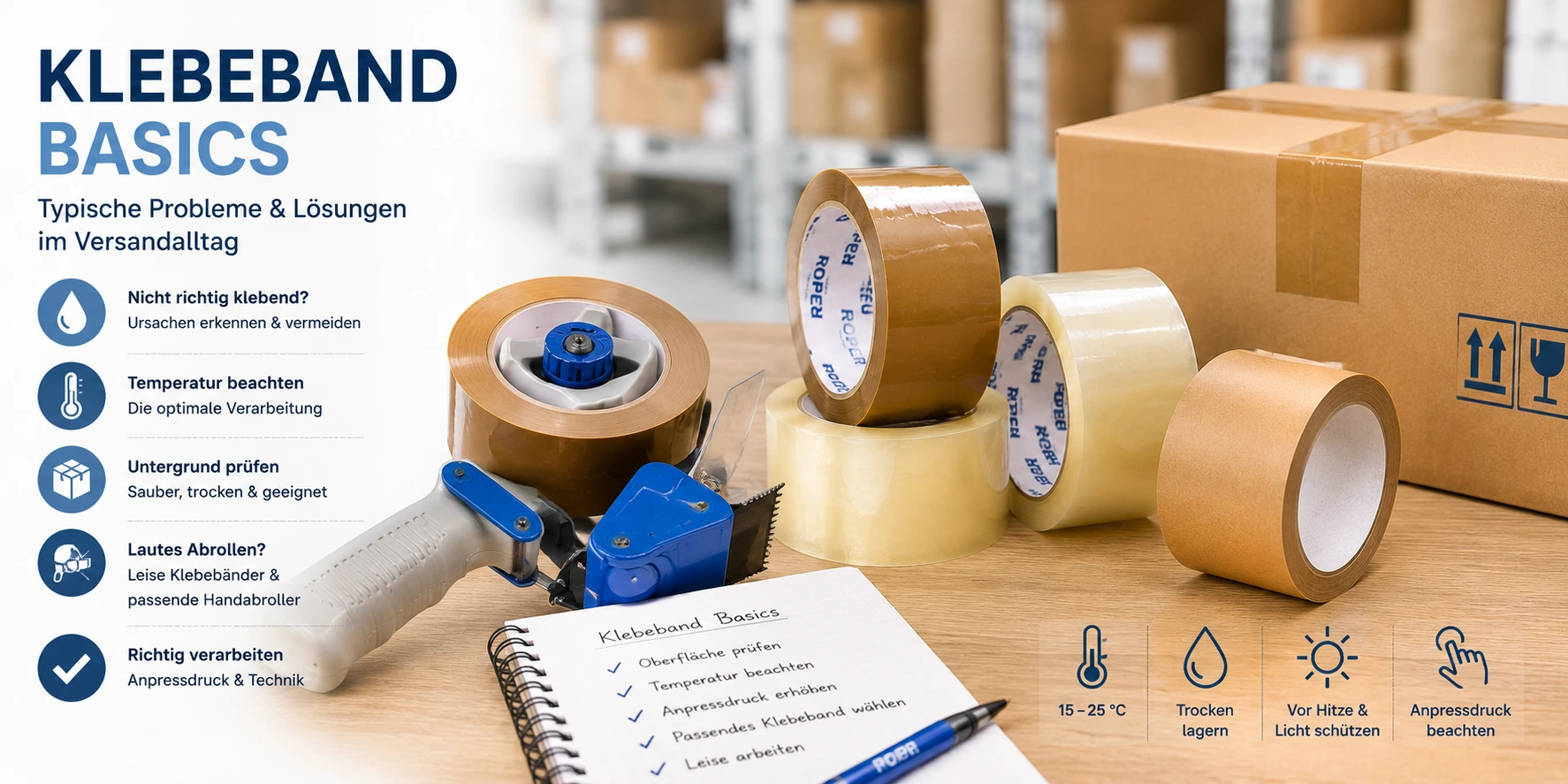 Klebeband Basics für Versand und Verpackung