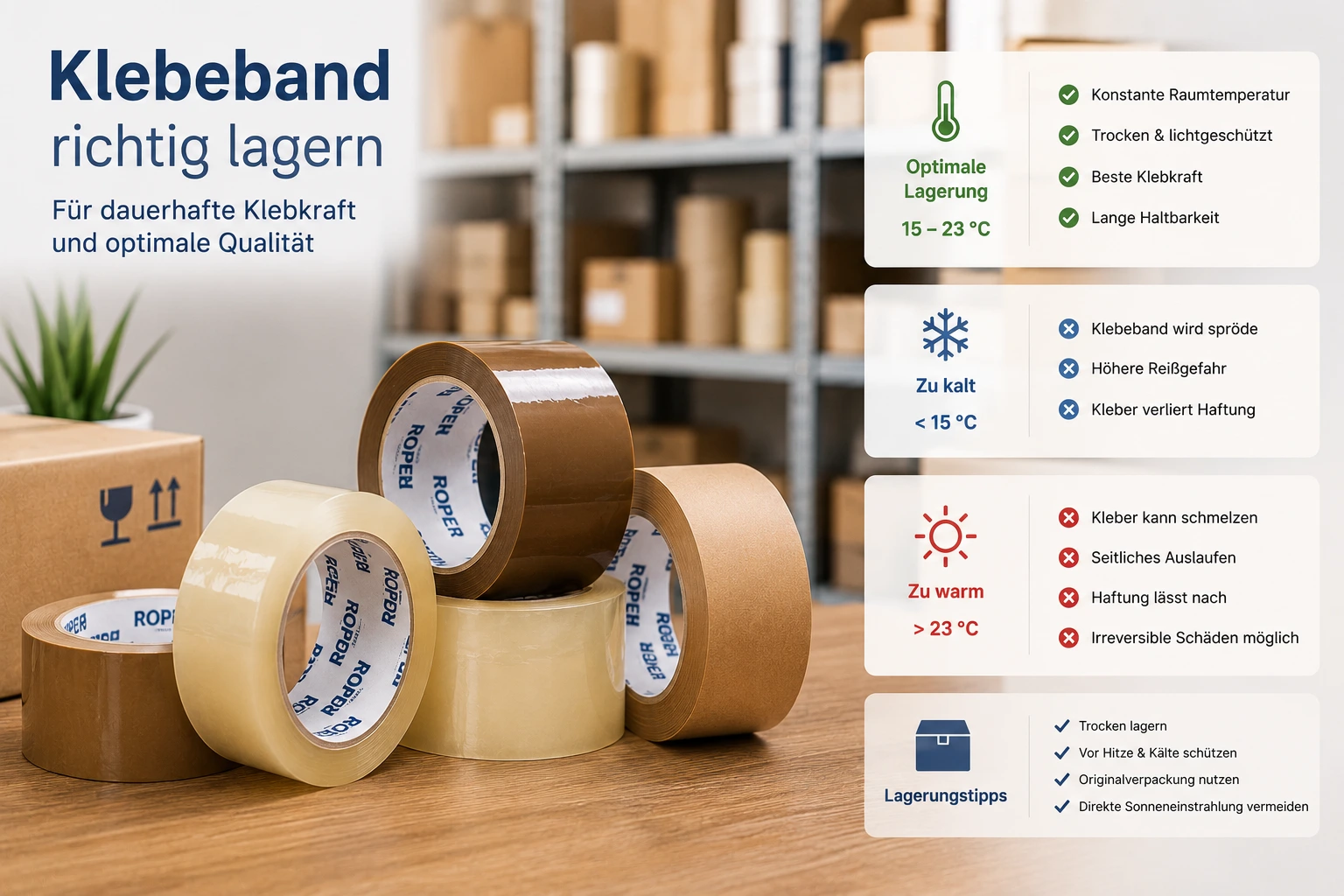 Klebebänder richtig lagern im Versand- und Lagerbereich