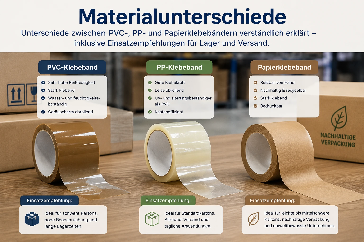 Vergleich verschiedener Klebebandarten für Versand und Verpackung