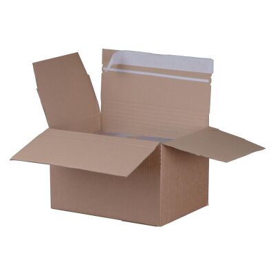 Fix-Aufrichtekarton mit Selbstklebeverschluss und Aufreißfaden 304x216x130-220 mm (A4)