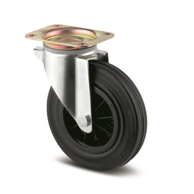 Vollgummirolle (Durchmesser 200 mm, Plattenbefestigung, ohne Bremse, Tragfähigkeit 160 kg)