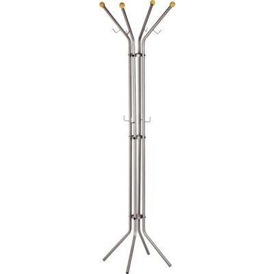 Mobile Standgarderobe Metall, silber, pulverbeschichtet, mit 4 Knöpfen aus Holz,  8 Kleiderhaken, Maße: 180 x 52 cm