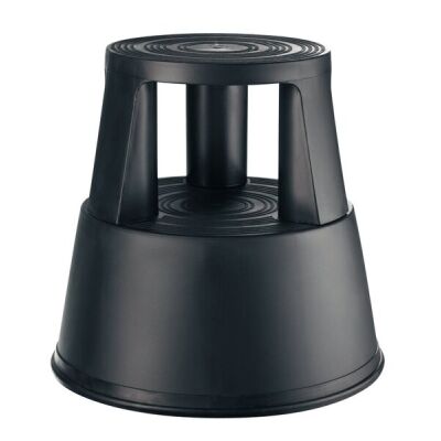 Rollhocker, schwarz, mit 3 Gleitrollen, rutschfester Gummibezug, zusammensteckbar