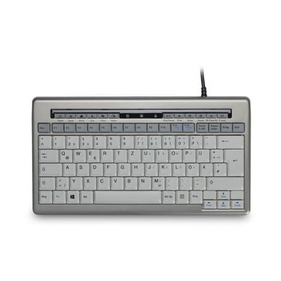 Kompakte Tastatur 840 DE, USB, Multimedia-Tasten, 2 USB-Ports, Leichter Laptopanschlag, erweiterbar um externen Ziffernblock.