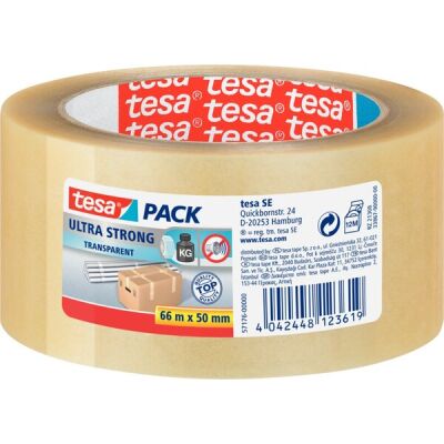 tesapack® Ultra Strong, transparent, PVC-Quallität, extrem reißfest, 66 m x 50 mm