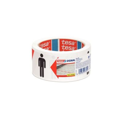 Signalklebeband Abstand halten, 50 m x 50 mm, PP, selbstklebend, lösungsmittelfrei, weiß/rot.