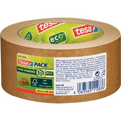 Paketband tesapack ecoLogo, 50 m x 50mm, aus Papier, braun