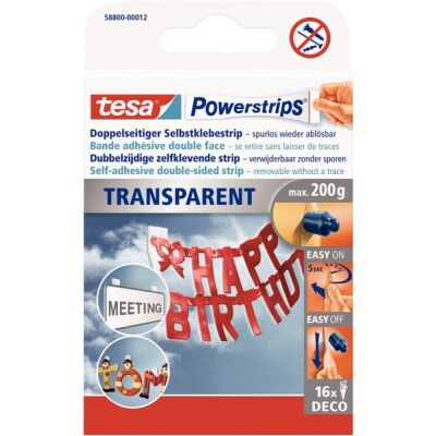 Powerstrips® TRANSPARENT DECO, bis 200 g, Packung mit 16 Strips