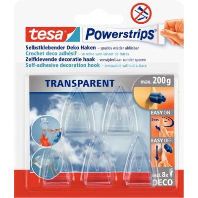 Powerstrips® TRANSPARENT Deco-Haken, für max. 200 g, Packung mit 5 Haken