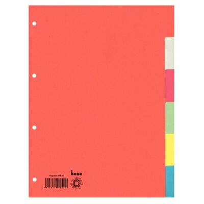 Farbregister, A4, 6-tlg., mehrfarbig, 4er-Lochung, Karton 230 g/m2