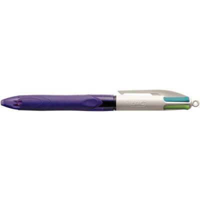4-Farb-Kugelschreiber Grip Fun, Strichsärke: 0,4 mm lila/weiß, Schreibfarben: türkisblau, lila, pink und hellgrün