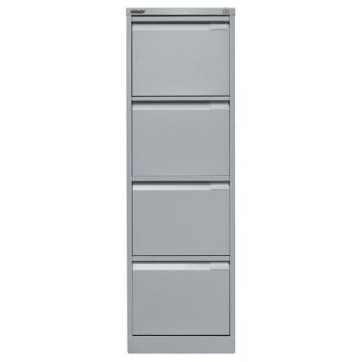Hängeregistraturschrank, einbahnig, DIN A4, 4 HR-Schubladen, Farbe silber, abschließbar, Maße (HxBxT): 1.321 x 413 x 622 mm
