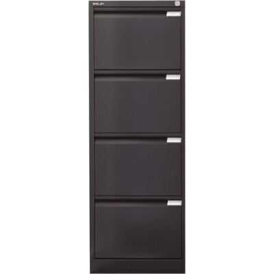 Hängeregistraturschrank, einbahnig, DIN A4, 4 HR-Schubladen, Farbe schwarz, abschließbar, Maße (HxBxT): 1.321 x 413 x 622 mm