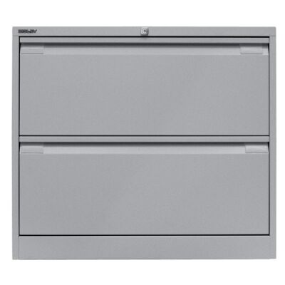 Hängeregistraturschrank, doppelbahnig, DIN A4, 2 HR-Schubladen, Farbe silber, abschließbar, Maße (HxBxT): 711 x 800 x 622 mm