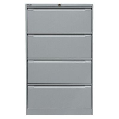 Hängeregistraturschrank, doppelbahnig, DIN A4, 4 HR-Schubladen, Farbe silber, abschließbar, Maße (HxBxT): 1.321 x 800 x 622 mm