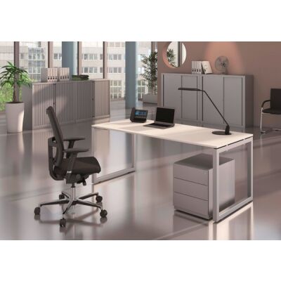 Cito Schreibtisch,mit höhenfixem O-Gestell, Dekor buche, Gestell silber, Maße (HxBxT): 740 x 1.200 x 800 mm