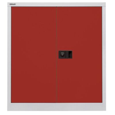 Flügeltürenschrank Universal, 1 verzinkter Fachboden, 2 OH, Farbe Korpus lichtgrau, Türen kardinalrot, abschließbar, Maße (HxBxT): 1.000 x 914 x 400 mm