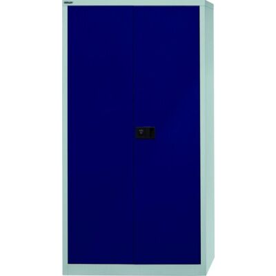 Flügeltürenschrank Universal, 3 Fachböden, 4 OH, Farbe Korpus lichtgrau, Türen oxfordblau, abschließbar, Maße (HxBxT): 1.806 x 914 x 400 mm