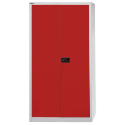 Flügeltürenschrank Universal, 3 Fachböden, 4 OH, Farbe Korpus lichtgrau, Türen kardinalrot, abschließbar, Maße (HxBxT): 1.806 x 914 x 400 mm