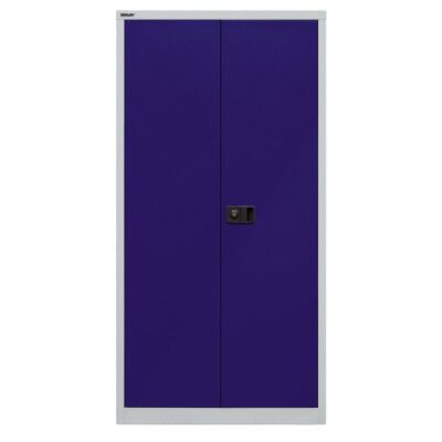 Flügeltürenschrank Universal, 3 verzinkte Fachböden, 4 OH, Farbe Korpus lichtgrau, Türen oxfordblau, abschließbar, Maße (HxBxT): 1.806 x 914 x 400 mm