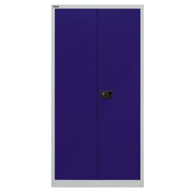 Flügeltürenschrank Universal, 3 verzinkte Fachböden, 4 OH, Farbe Korpus lichtgrau, Türen oxfordblau, abschließbar, Maße (HxBxT): 1.806 x 914 x 400 mm