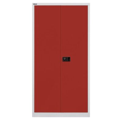 Flügeltürenschrank Universal, 3 verzinkte Fachböden, 4 OH, Farbe Korpus lichtgrau, Türen kardinalrot, abschließbar, Maße (HxBxT): 1.806 x 914 x 400 mm