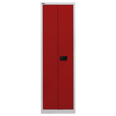 Flügeltürenschrank Universal, 4 Fachböden, 5 OH, Farbe Korpus lichtgrau, Türen kardinalrot, abschließbar, Maße (HxBxT): 1.950 x 600 x 400 mm