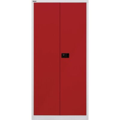 Flügeltürenschrank Universal, 4 verzinkte Fachböden, 5 OH, Farbe Korpus lichtgrau, Türen kardinalrot, abschließbar, Maße (HxBxT): 1.950 x 914 x 400 mm