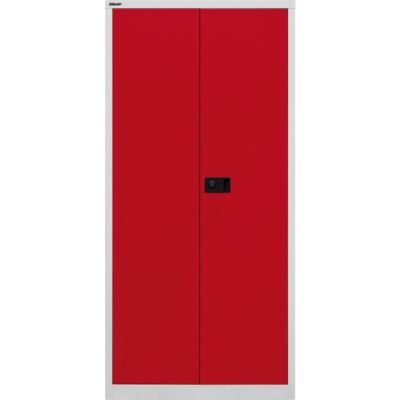 Flügeltürenschrank Universal, Garderobeneinsatz, Farbe Korpus lichtgrau, Türen kardinalrot, abschließbar, Maße (HxBxT): 1.950 x 914 x 400 mm