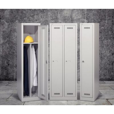 MonoBloc? Garderobenschrank, 2 Abteile, je 1 Fach, Farbe lichtgrau, abschließbar, Maße (HxBxT): 1.700 x 610 x 500 mm