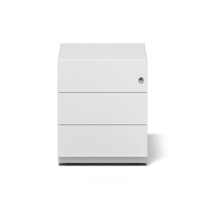 Rollcontainer Note? mit Griffleiste, 3 Universalschubladen, Farbe verkehrsweiß, abschließbar, Maße (HxBxT): 495 x 420 x 565 mm