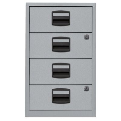 Beistellschrank PFA, 4 Universalschubladen, Farbe silber, abschließbar, Maße (HxBxT): 672 x 413 x 400 mm