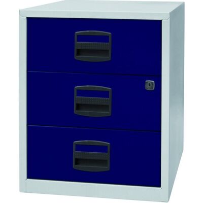 mobiler Beistellschrank PFA, 3 Universalschubladen, Farbe Korpus lichtgrau, Fronten oxfordblau, abschließbar, Maße (HxBxT): 528 x 413 x 400 mm