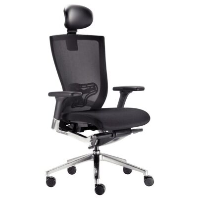 Bürodrehstuhl Xchair, schwarz, netzbespannte Rückenlehne, gepolsterter Sitz, Kopfstütze, Aluminiumfußkreuz