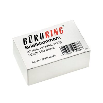 Büroring Briefklammern, 32 mm, 100 Stück in einer praktischen Schachtel.