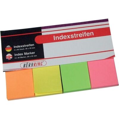 Büroring Index Papier-Haftstreifen, orange, gelb, grün, pink