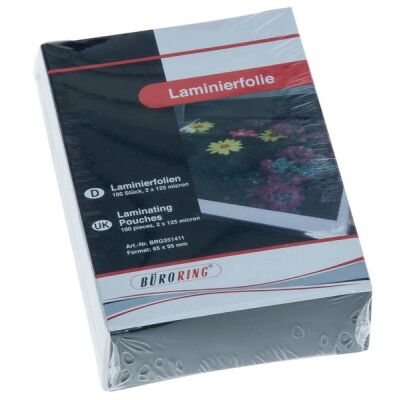 Büroring Laminierfolie, 65 x 95 mm, 125 Mikron, für Visitenkarte, 1 Packung = 100 Stück