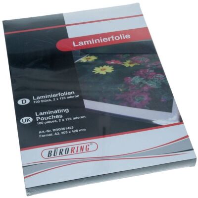 Büroring Laminierfolie A3, 125 Mikron, 1 Packung = 100 Stück