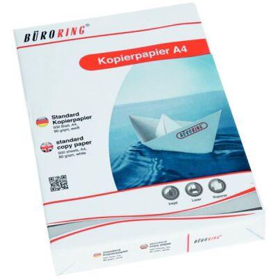 Büroring Kopierpapier, DIN A4, 80g/qm, weiß, Weißegrad: 146 CIE, holzfrei, Packung à 500 Blatt