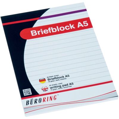 Büroring Briefblock A5/50 Blatt, liniert, holzfrei, weiß