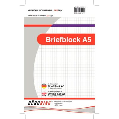 Büroring Briefblock A5/50 Blatt, rautiert, holzfrei, weiß