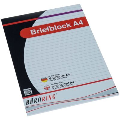 Büroring Briefblock A4/50 Blatt, liniert, holzfrei, weiß, 70 g/qm