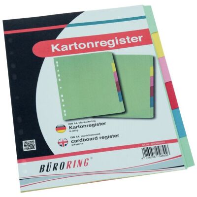 Büroring Karton Register A4, 6-teilig. 5-farbig, 175g/qm