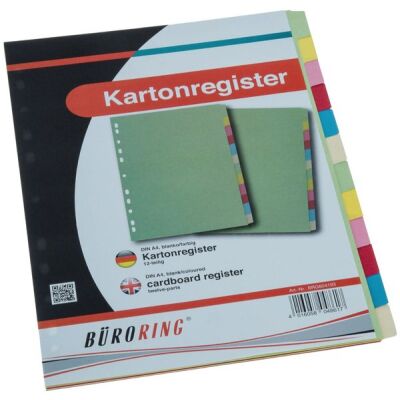 Büroring Karton Register A4, 12-teilig, 5-farbig, 175g/qm