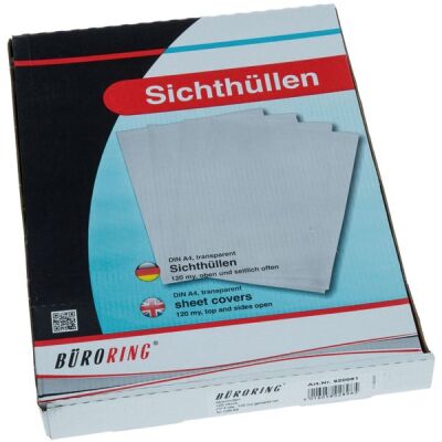 Büroring Aktenhüllen, genarbt, rot, Sichtmappe 120 my, PP-Folie, 1 Packung = 100 Hüllen