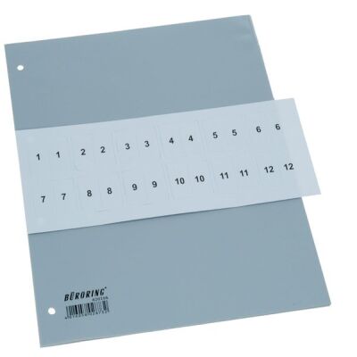 Büroring Register, A4, 12-teilig, Taben auswechselbar, PP-Folie, grau, 125 my