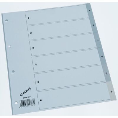 Büroring Register, 1-6, A4, PP-Folie, grau, 125 my